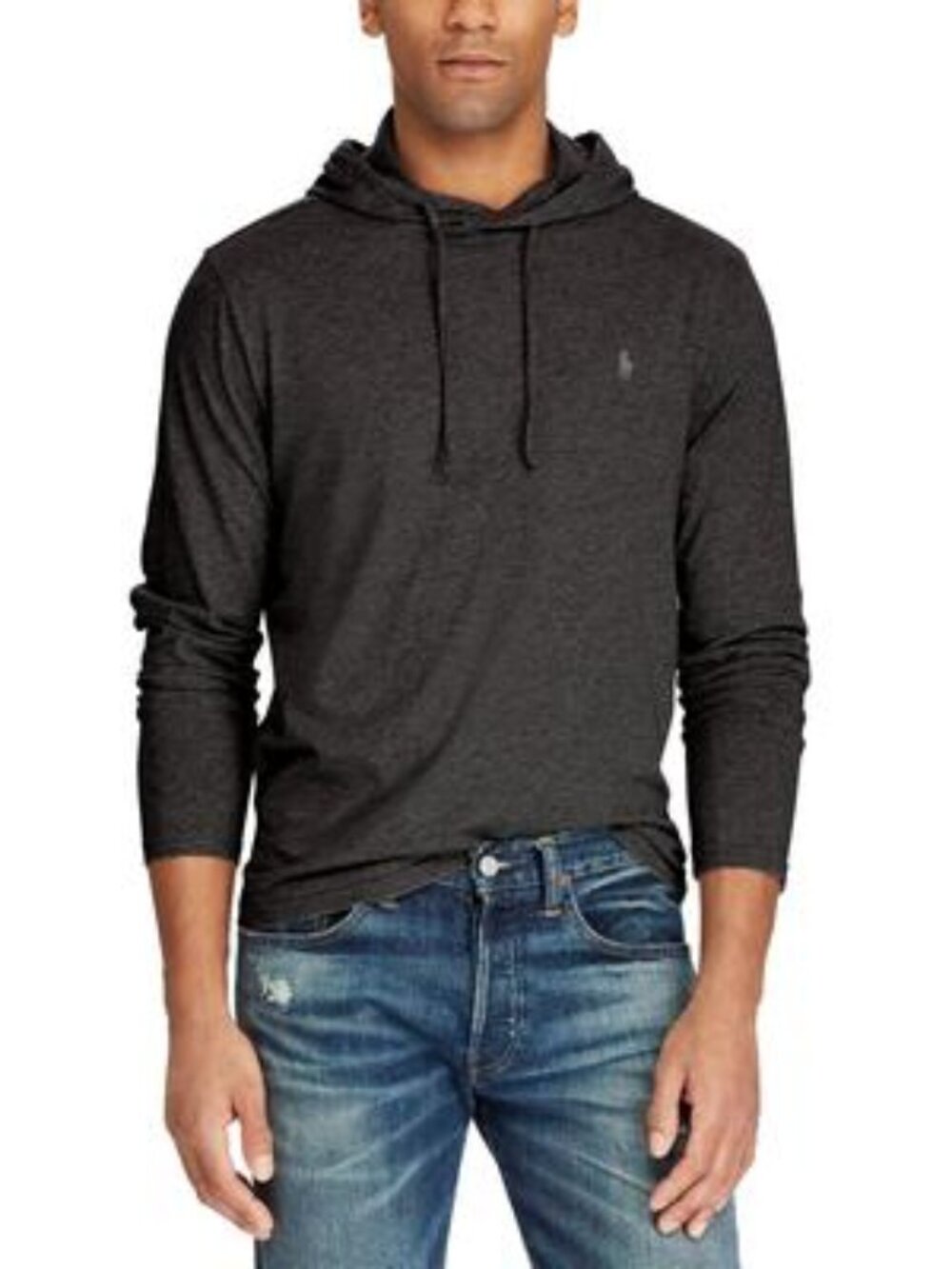 Polo Ralph Lauren Men's Big & Tall Hooded Long Sleeve T-Shirt - Black Marl Heath